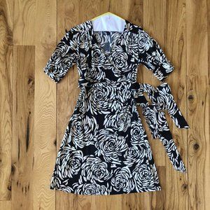 Banana Republic Black Floral Wrap Dress (Size S)